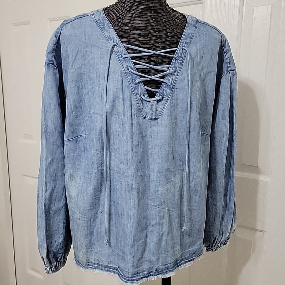 True Craft women's Top Size 0X Faded Blue NWT